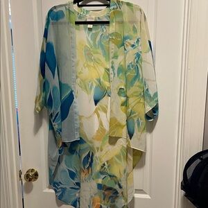 Chicos Womens Kaftan Open Front Sheer Swimsuit Cover Up S/M